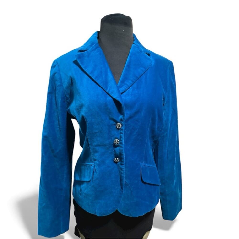 Y2K Turquoise Velvet Office Blazer Womens Size 8 Boho Romantic Soft Vibrant